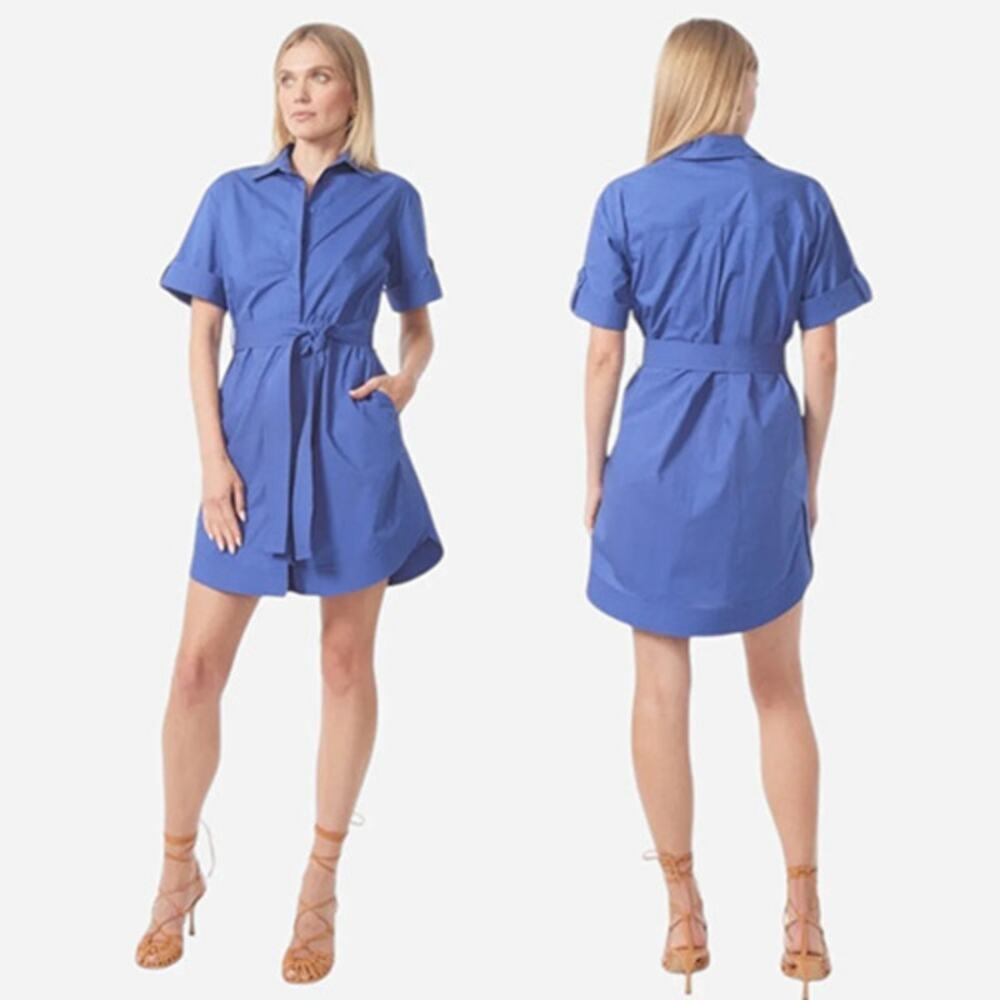 NEW Gilner Farrar Marlee Tie Collared Roll-Hem Shirt Mini Dress Blue Size: XS